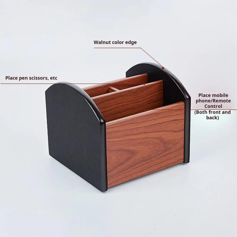 

Swivel Wood Organizer Wooden Desktop Storage Box with 4 Compartments 360 Degree Rotation Capacity for Remote for Sundries