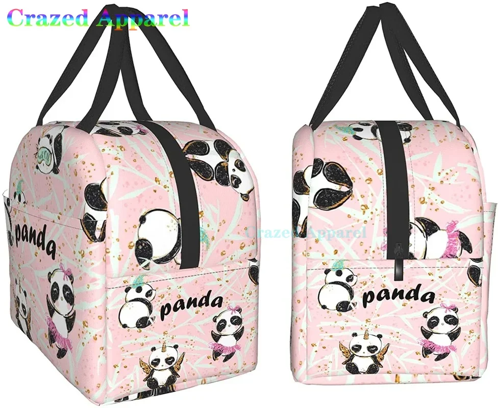 Pink Cute Panda Thermal Bento Lunch Box Kawaii Lunch Tote Bags Small Snack Containers Bag Lunchboxes Insulated Ice Pack