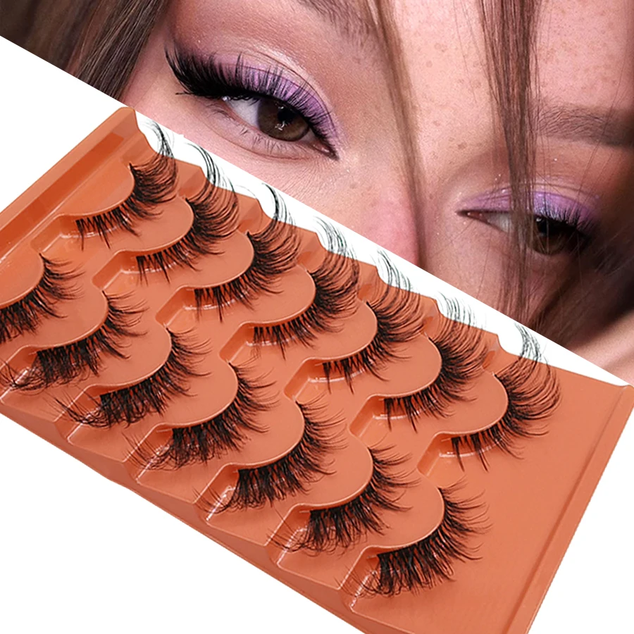 7 أزواج من الرموش الصناعية ذات العين المانجو الرقيقة 8D تمديد الرموش بأكملها بشكل طبيعي، مما يضيف الإشعال إلى العينين