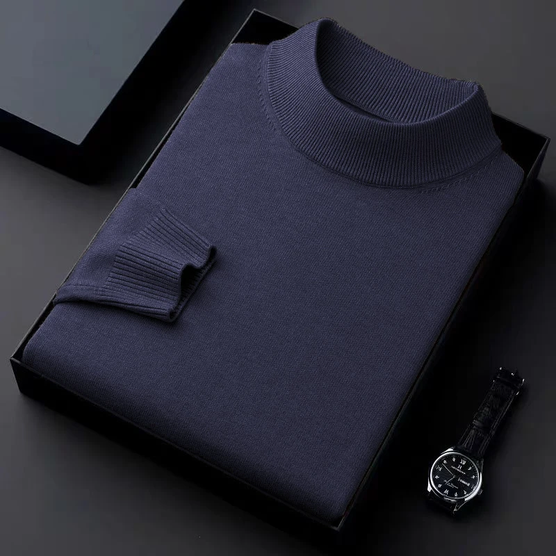 الخريف الرجال وهمية الرقبة البلوزات عادية الياقة المدورة محبوك كم طويل البلوز سترة الشتاء في الهواء الطلق الدافئة الأساسية بلايز عادية #4