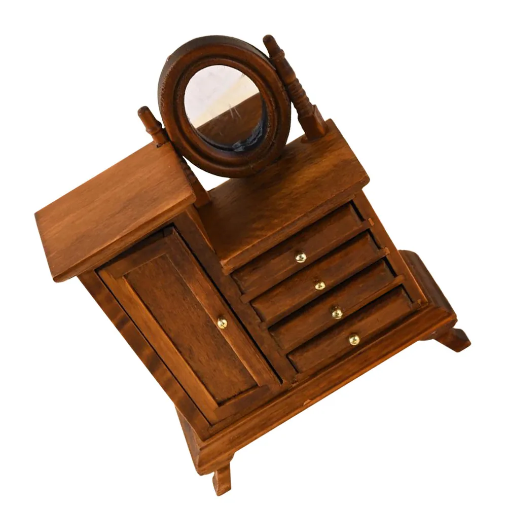 

Miniature Wooden Vanity Desk 1:12 Scale Bedroom Furniture Dollhouse Accessories Makeup Dressing Table Mirror Girls Vanity Table