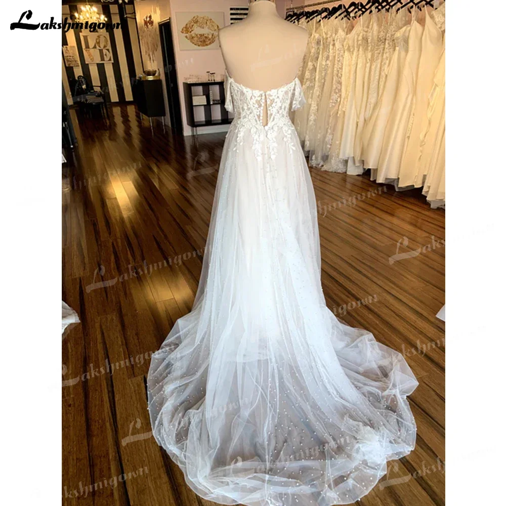 Boho Romantic Sexy Unique Wedding Dress Bridal Gown Off Shoulder Beading Detachable Sleeves A-line Sweetheart Robe De Mariee