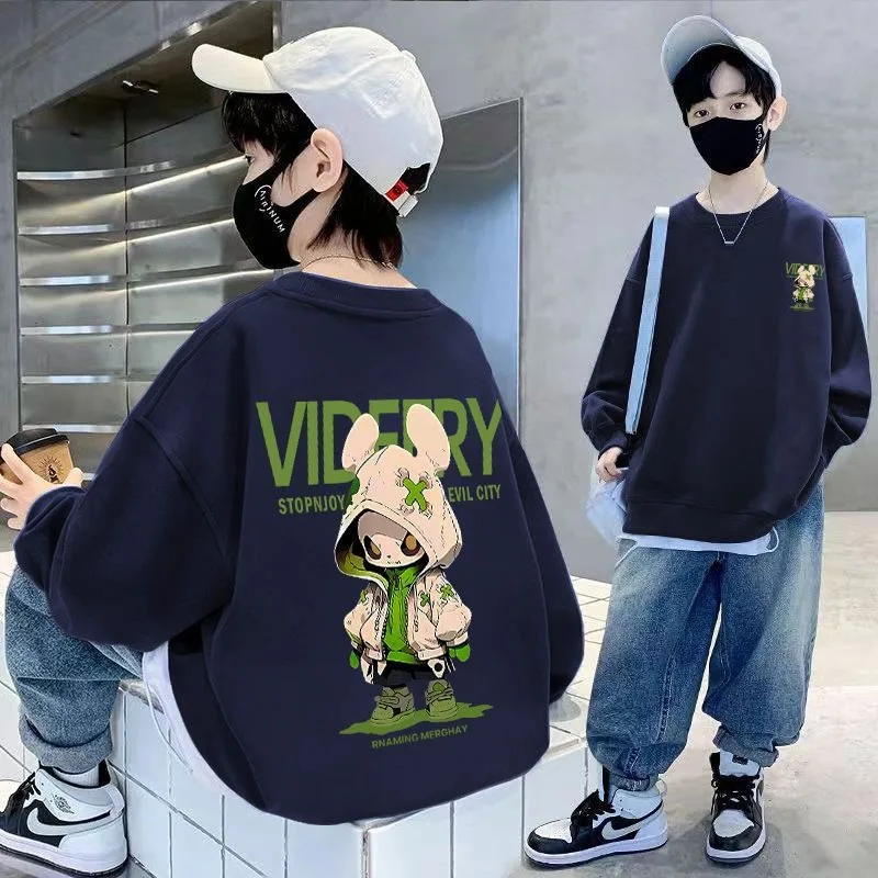 

Новое поступление 2025, осенне-зимний модный свитшот на флисовой подкладке в корейском стиле для малышей и старших детей