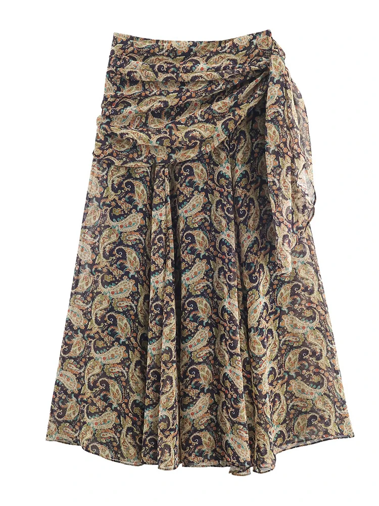 

Women Leisure Skirts 2025 Women Summer Autumn New Fashion Wrinkle Print High Waist Skirts Women Elegant Party Skirts