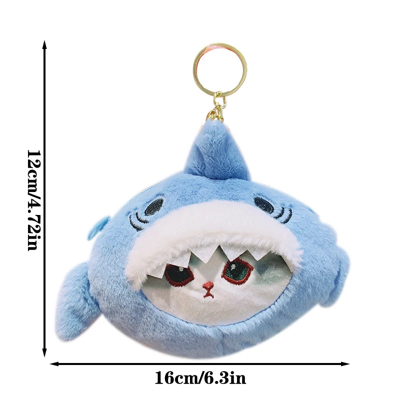 Porte-monnaie chat requin en peluche avec fermeture éclair, jouets beurre parfumés, sac porte-clés mignon, ornements de moto, cadeaux de couple