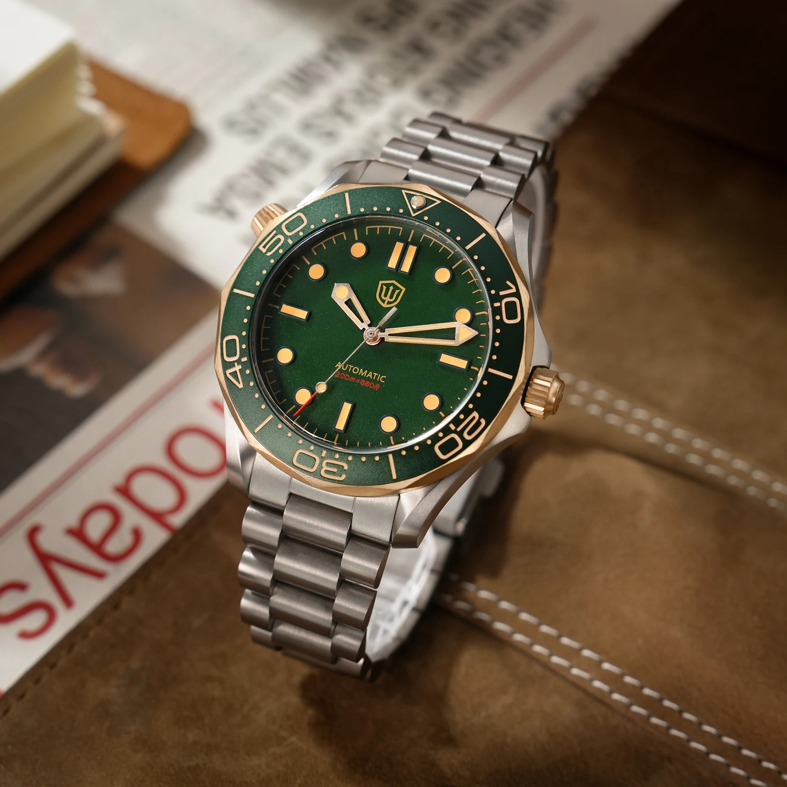 Watchdives WD007 V4 42Mm 티타늄 자동 다이브 시계 그린 다이얼 007 NTTD PT5000 방수 20Bar 기계식 시계 남성용 선물 썸네일 3