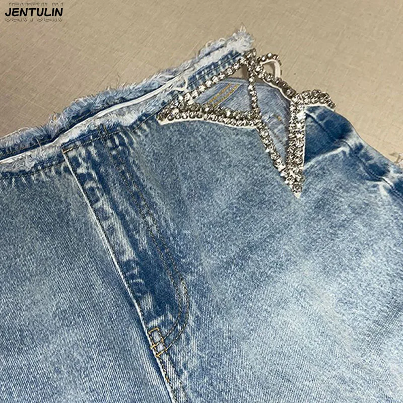 American Retro Star Cutout Embellished Denim Pants for Women Summer New Fashion Trendy Casual Floor-Length Leggings