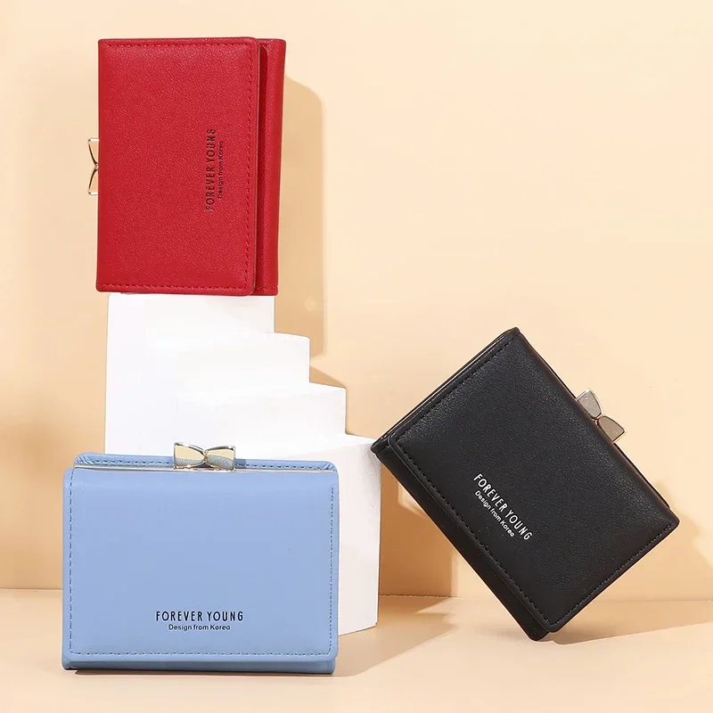 

Bow Hasp PU Leather Wallet, Women's Trifold Card Holder, Ladies Small Purse, New Design Female Cartera, Compact & Stylish 지갑