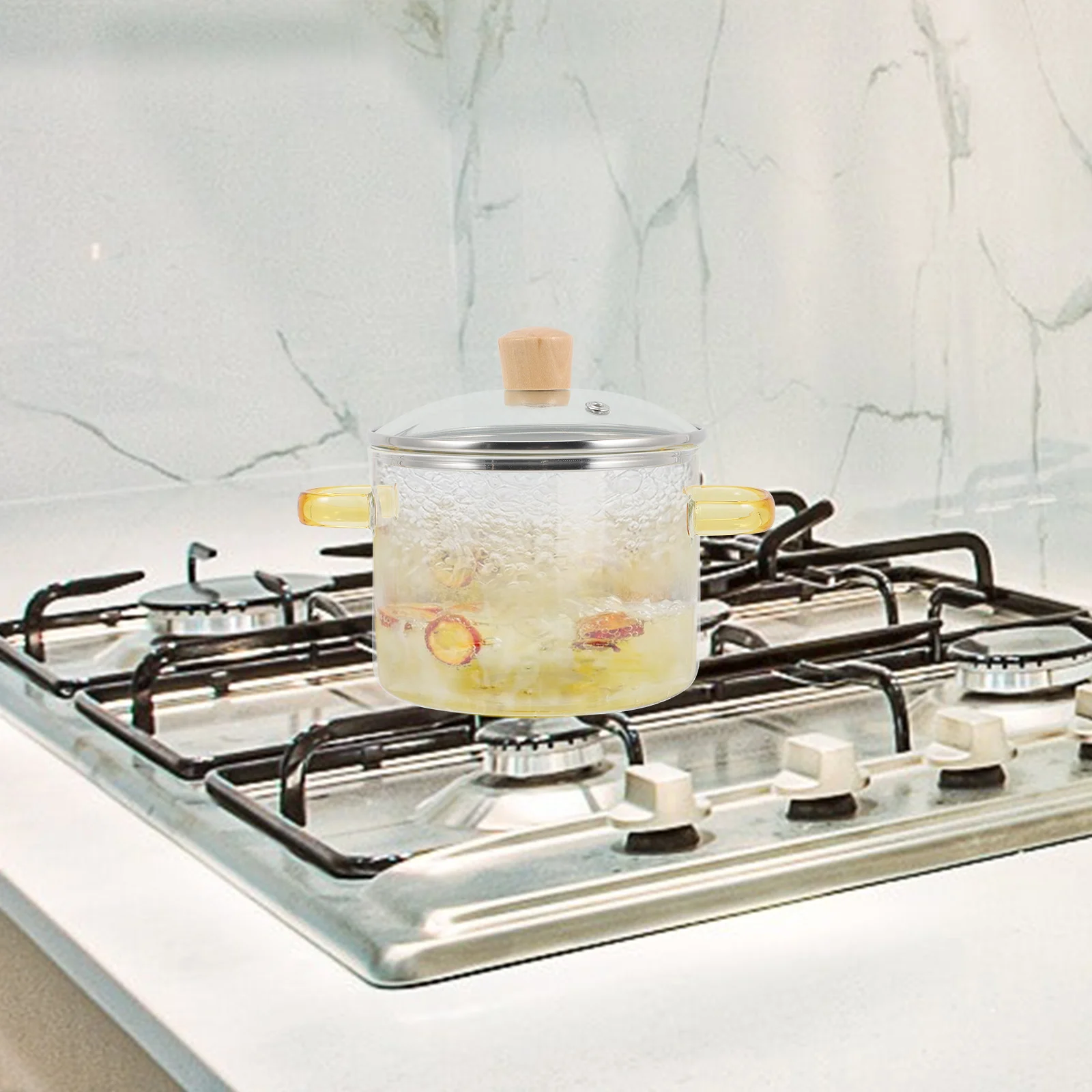 

Clear Glass Soup Pot Heat-Resistant Stew Pot with Lid Double Ear for Cooking Vegetables Pasta Kitchen Cookware