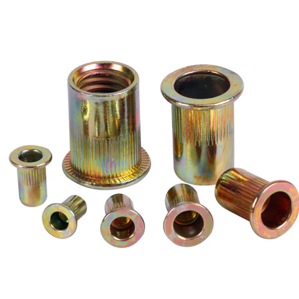 

100 шт. золотисто-белых рифленых гаек из углеродистой стали с вертикальным рифлением для железнодорожного транспорта, лифтов, холодильного оборудования и приборов