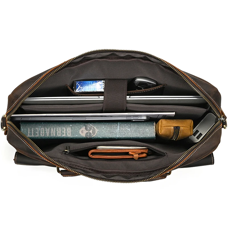 Valigetta in vera pelle da uomo Borsa da lavoro per laptop in pelle di vitello maschile Borsa a tracolla a tracolla in pelle di cavallo pazzo stile vintage