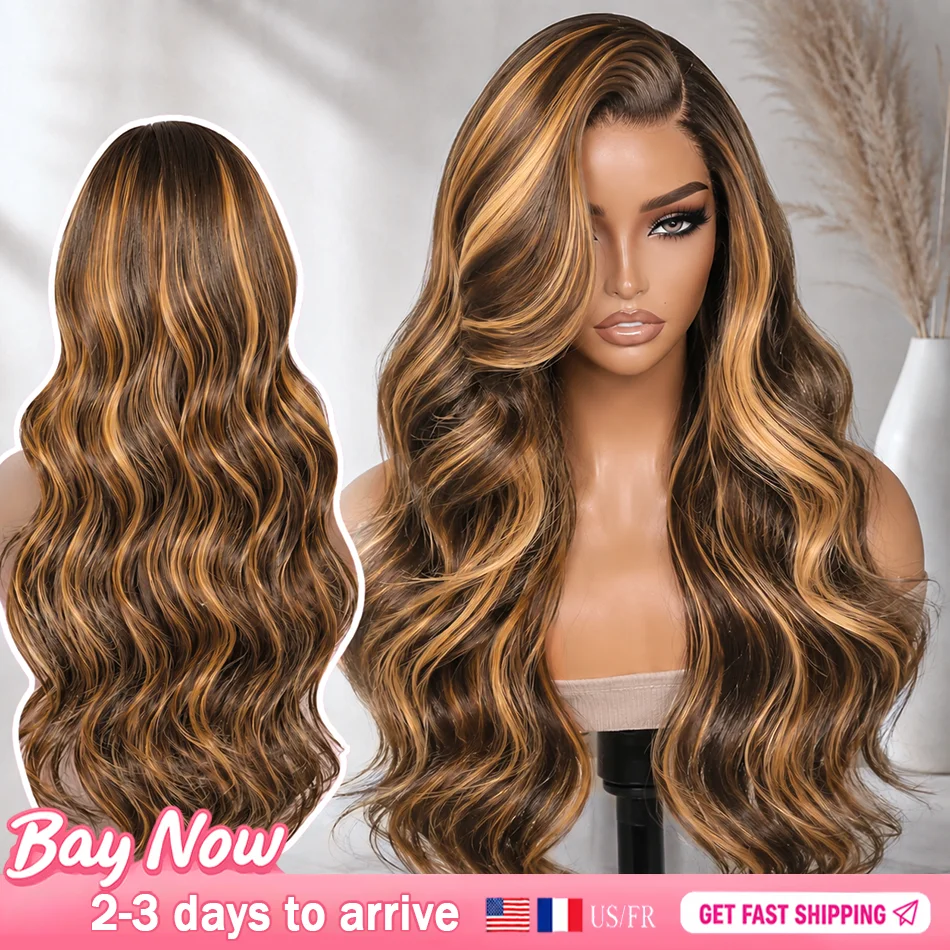 Highlight P4/27 Invisible Wig Human Hair Body Wave 13X6 Hd Transparent Lace Frontal Wig Pre Plucked 34 Inch For Women Pre Colored With Baby Hair