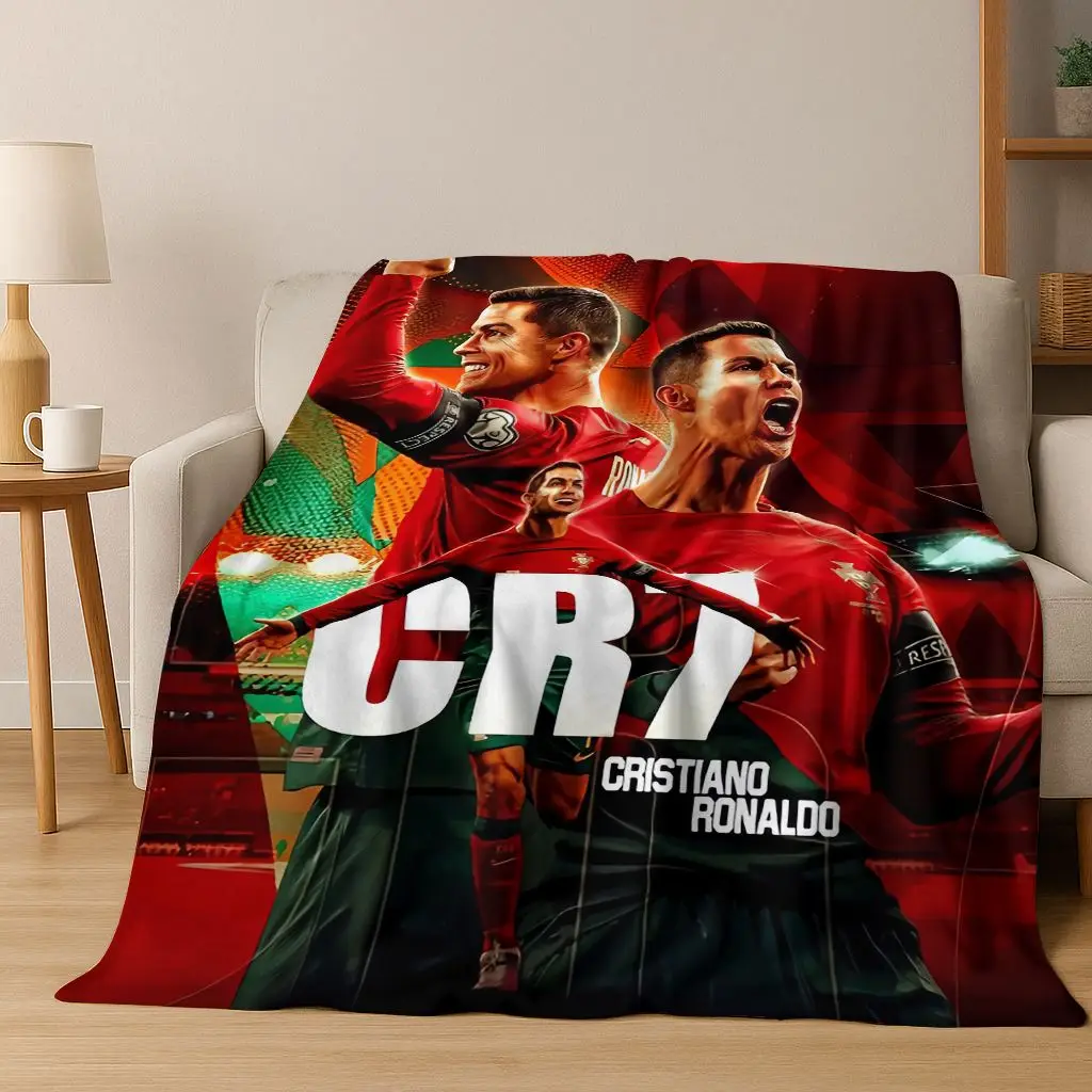 3D-Ziegen-Fußballstar-Ronaldo-Cartoon-Kunst-Flanelldecke, gemütliche weiche Überwurfdecke für Zuhause, Schlafzimmer, Bett, Sofa, Picknick-Abdeckung, Kind