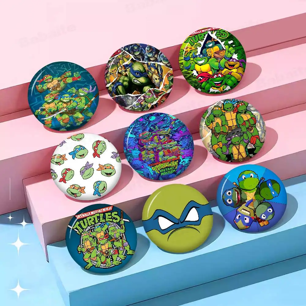 N-Ninja Movie T-Turtles 58mm Cute Anime Figure Icon Badge Handmade Tinplate Brooch for Backpack Clothes Chest Ornament Gifts