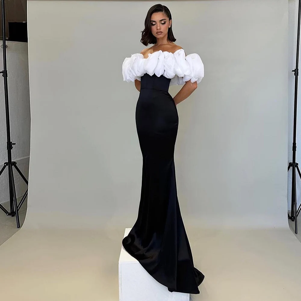 

2025 Elegant Women's Evening Ball Gowns Jersey Mermaid/Trumpet Celebrity Dress Long Black Off-the-shoulder Pleat Prom Gown