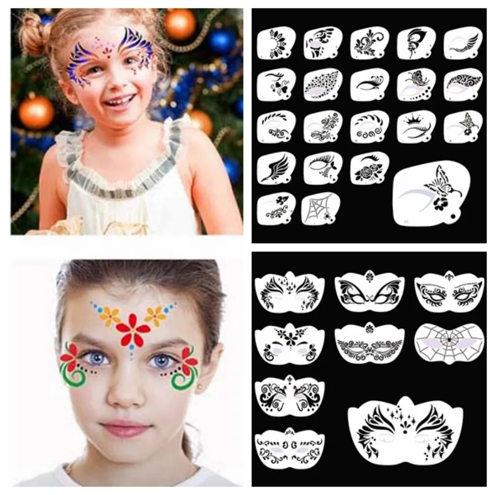 Reusable Face Paint แม่แบบ Hollowed หลายรูปแบบ Body Art Paint Stencils ใช้งานง่ายตกแต่ง DIY แต่งหน้าเครื่องมือเด็ก