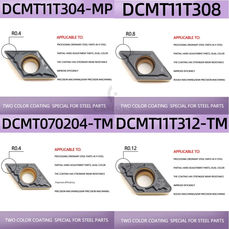 DCMT11T308 DCMT11T304 MP DCMT11T312 DCMT070204 TM DCMT070208 ES200 Carbide Blade Internal Turning Tool CNC Lathe Cutter DCMT