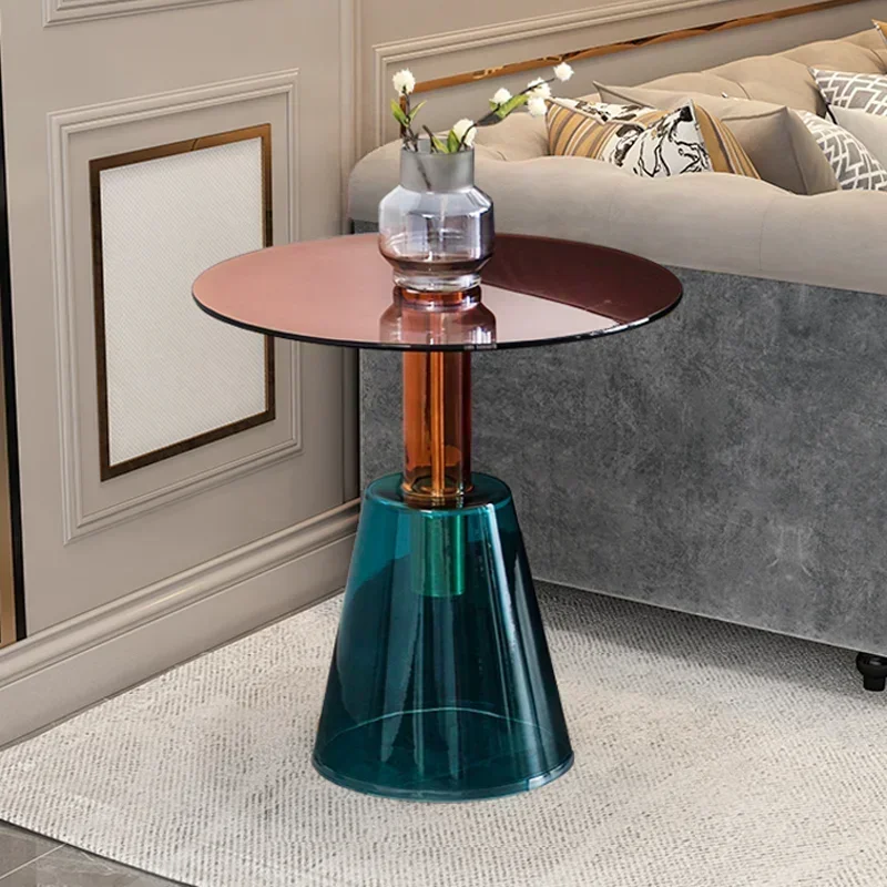 Transparent Tempered Glass Coffee Table Creative Living Room Colorful Metal Sofa Side Tables Light Luxury Bedroom Bedside Shelf image 4