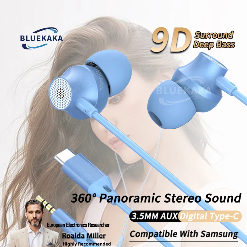 9D HIFI Heavy Bass Metal Wired Earphone Digital Type-C/3.5mm AUX With Mic In-Ear Earbuds Sport Music Headset For Samsung Android — product photo 1 of 1