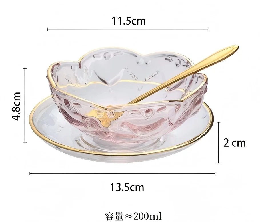 

1Set Glass Bowls Floral Edge Gold Rim Decorative Serving Bowls Dessert Ice Cream Fruit Snack Kitchen Glass Dessert Plates