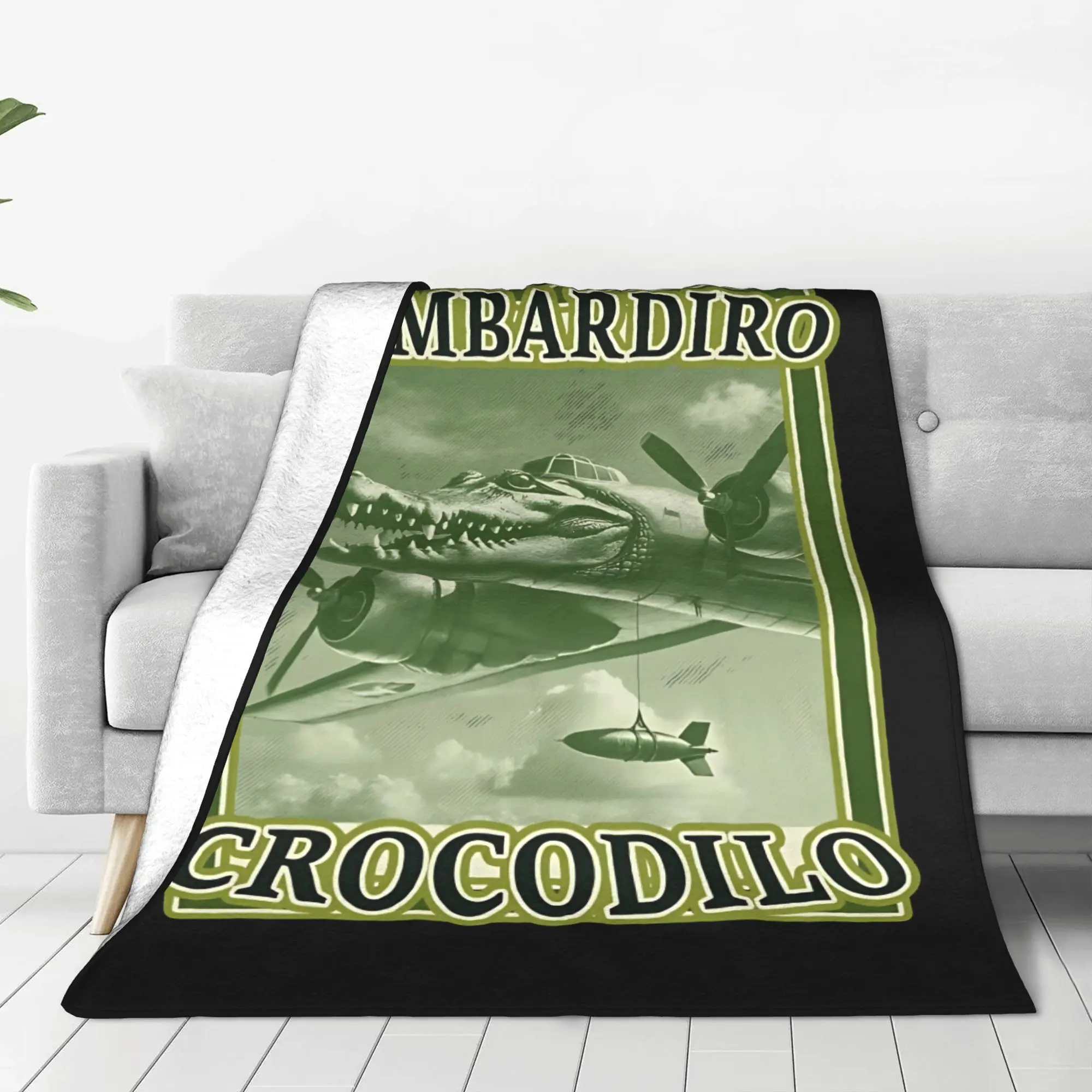 

Bombardiro Crocodilo итальянское одеяло с изображением мозга, флисовое текстильное декоративное мягкое одеяло для дивана, уличное плюшевое тонкое одеяло