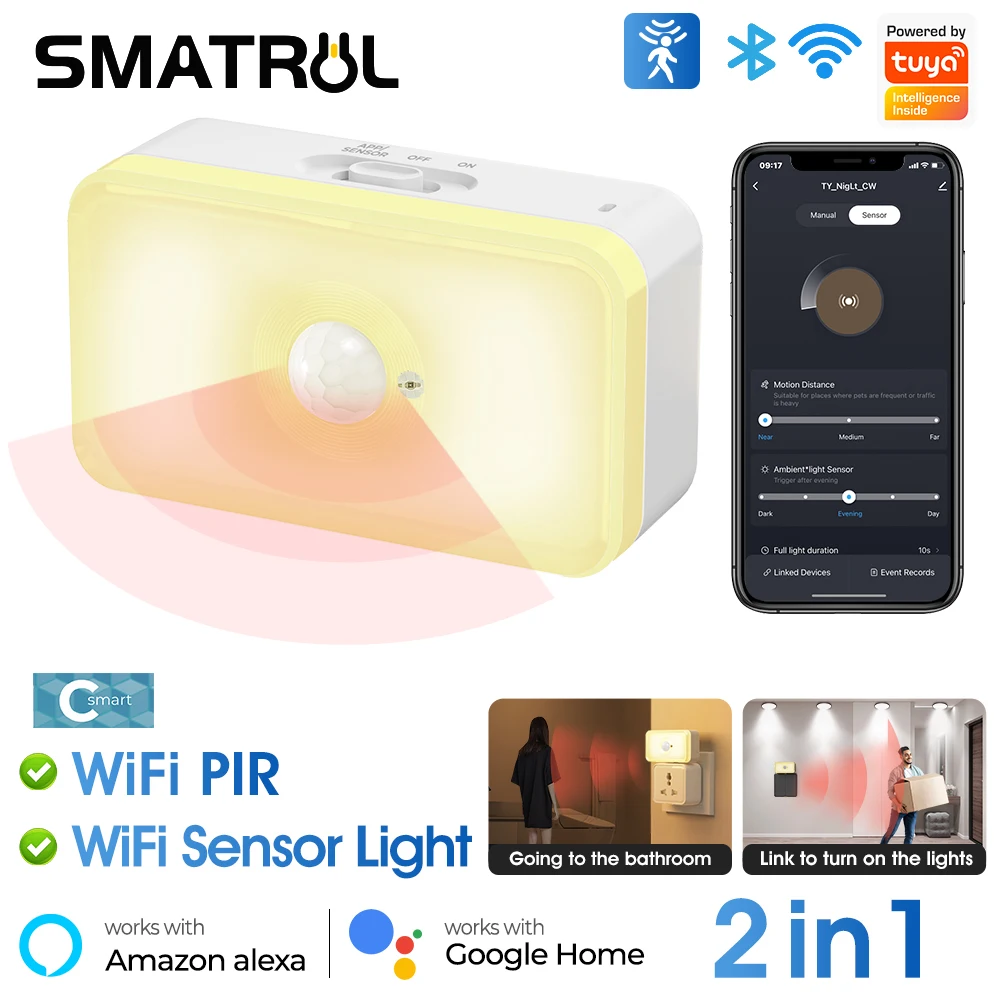 PIRモーションセンサー,LEDナイトライト,人体検出,Wi-Fi,Tuya,音声制御,スマートライフアプリ