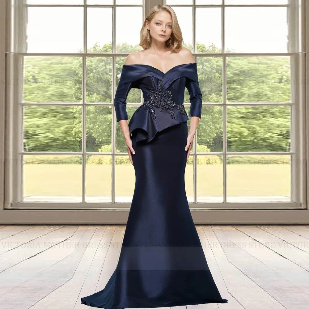 VICTORIA Abiti da festa per invitati al matrimonio alla moda 2025 Abito da madre della sposa personalizzato Abito da sera lungo con applicazioni in raso a sirena