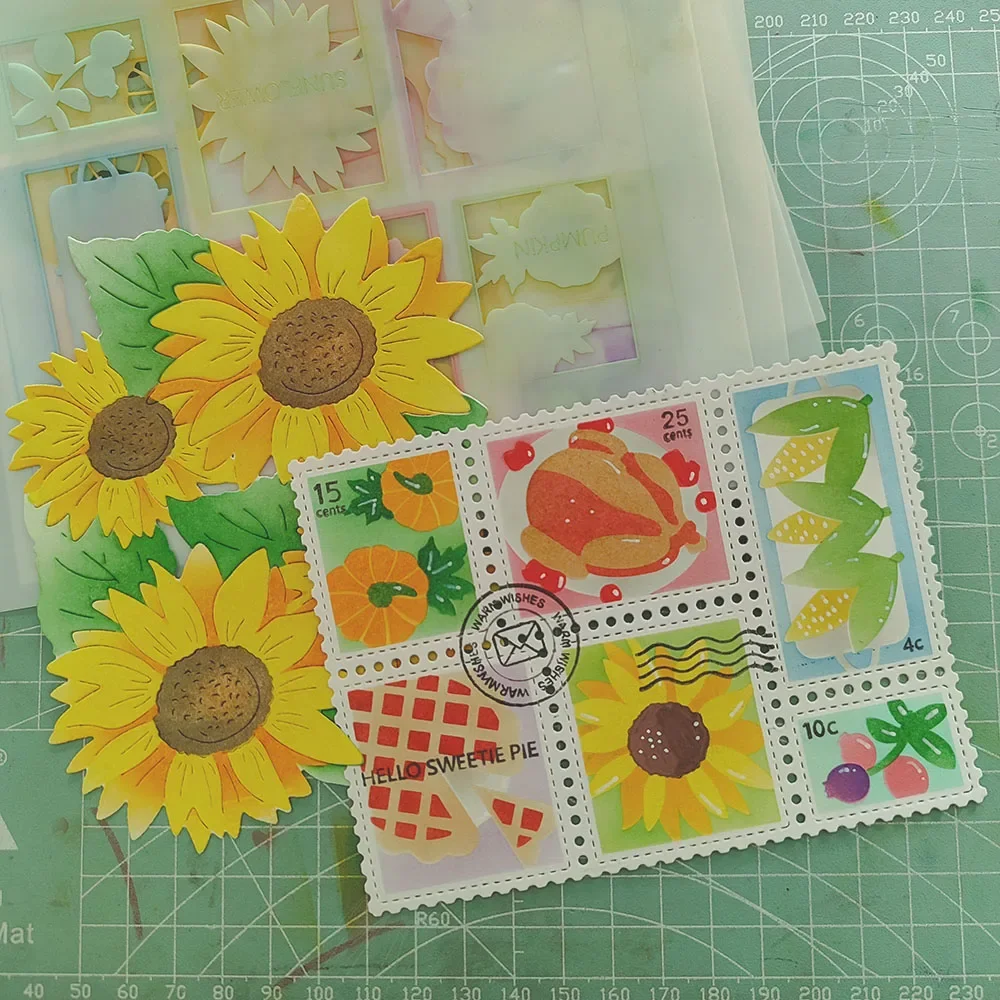 Sunflower Postage Cutting die and Stencil Ghost Clear Stamp for Halloween Card making