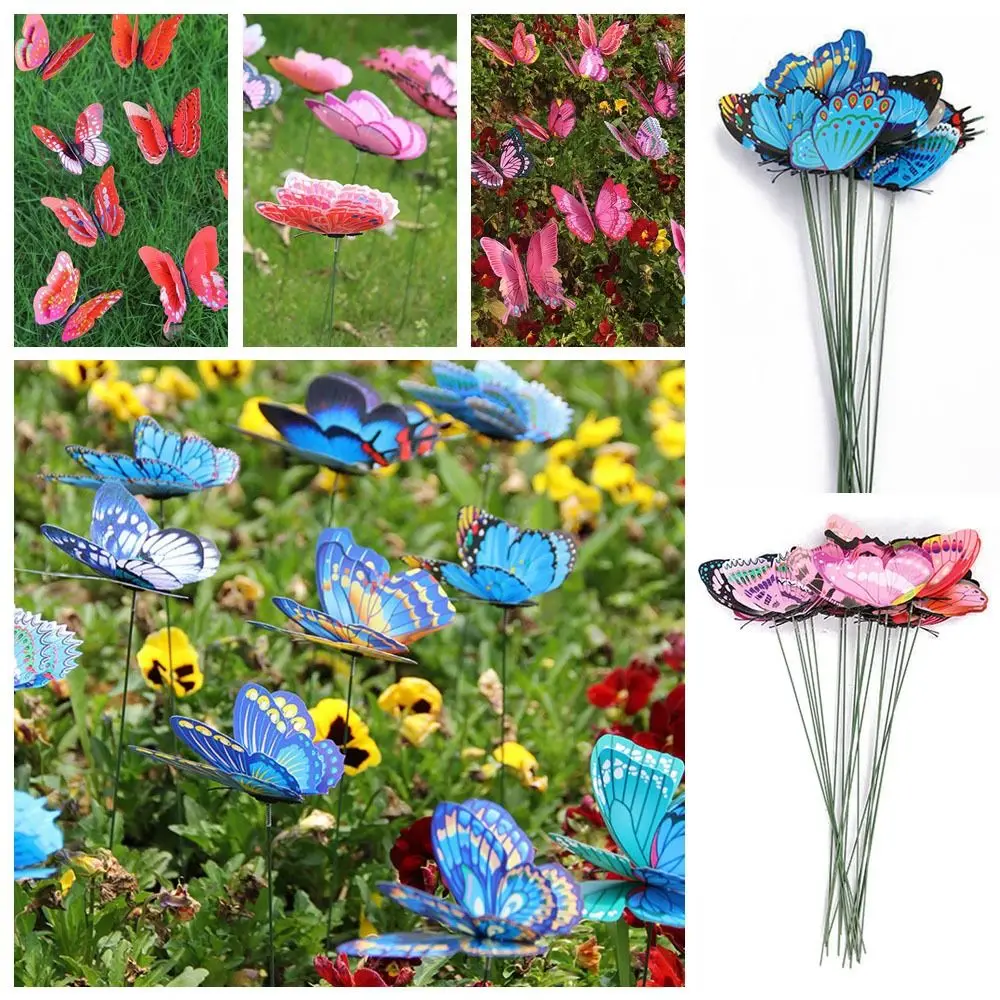Mariposa de simulación con varillas para decoración de jardín, adornos de bonsái, estacas de mariposa realistas, decoración de césped floreado, 10 piezas, 8cm