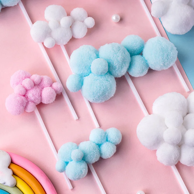 30 قطعة سحابة الوردي رقيق الكرة القطن سحابة كعكة عيد ميلاد الديكور غير الصالحة للأكل ثلاثية الأبعاد منطاد الهواء الساخن المكونات في بطاقة الطرف