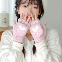 Warm Soft Plus Knitted Finger Gloves Flip Cover Paw Claw Half Finger Gloves Thicken Short Fingerless Gloves for Women Girls