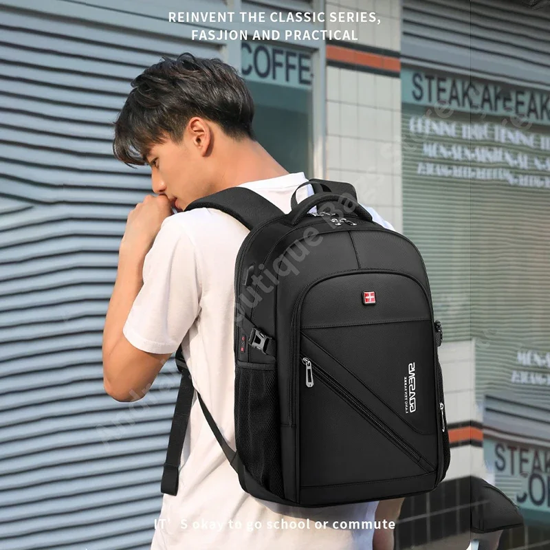 Mochila tas punggung bisnis pria, ransel perjalanan anti air Oxford kapasitas besar untuk 15.6/17.3/19 inci