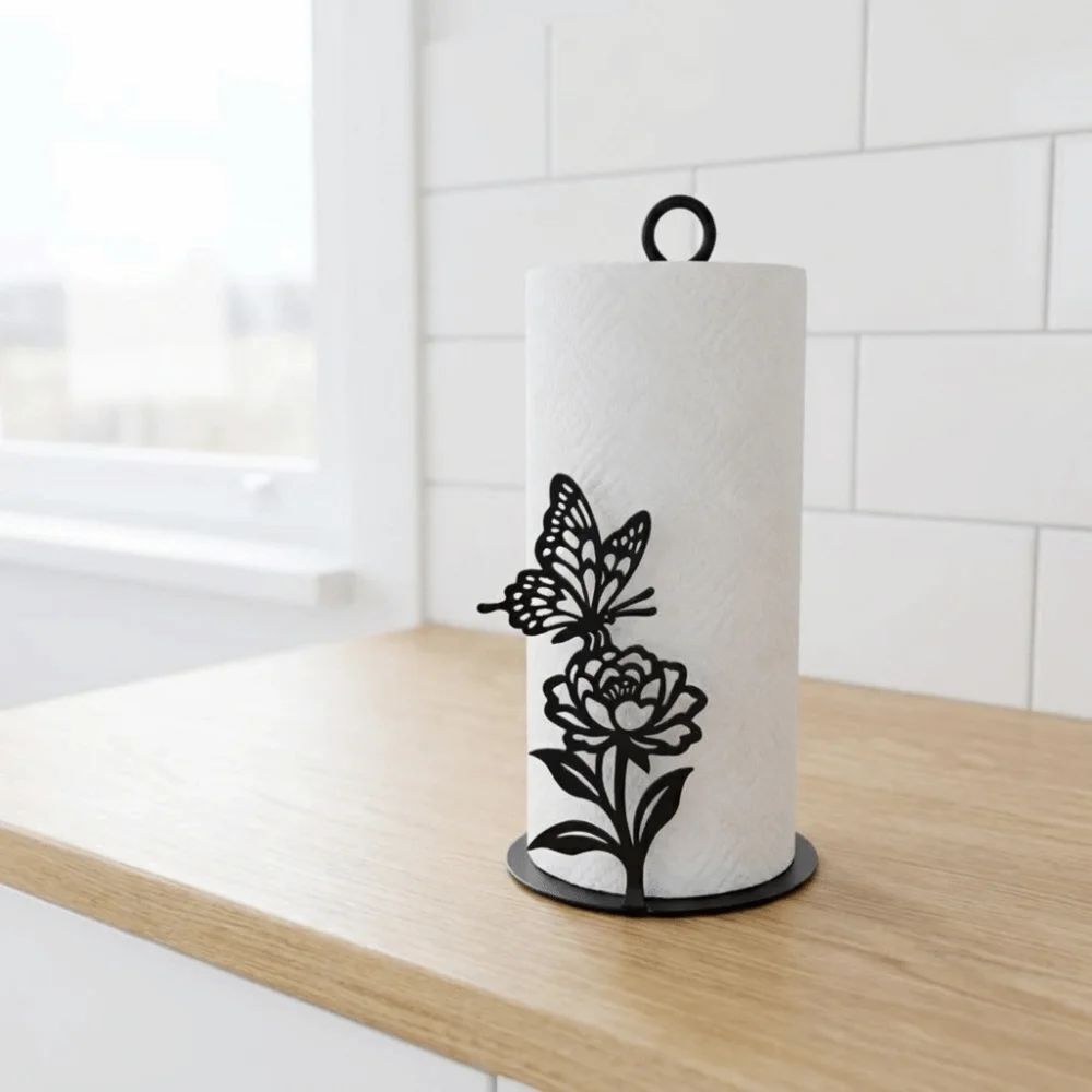 Simple 2D Flat Butterfly Napkin Holder Free Standing Wooden Base Roll Paper Towel Holder Decorative Paper Towel Rack Parties