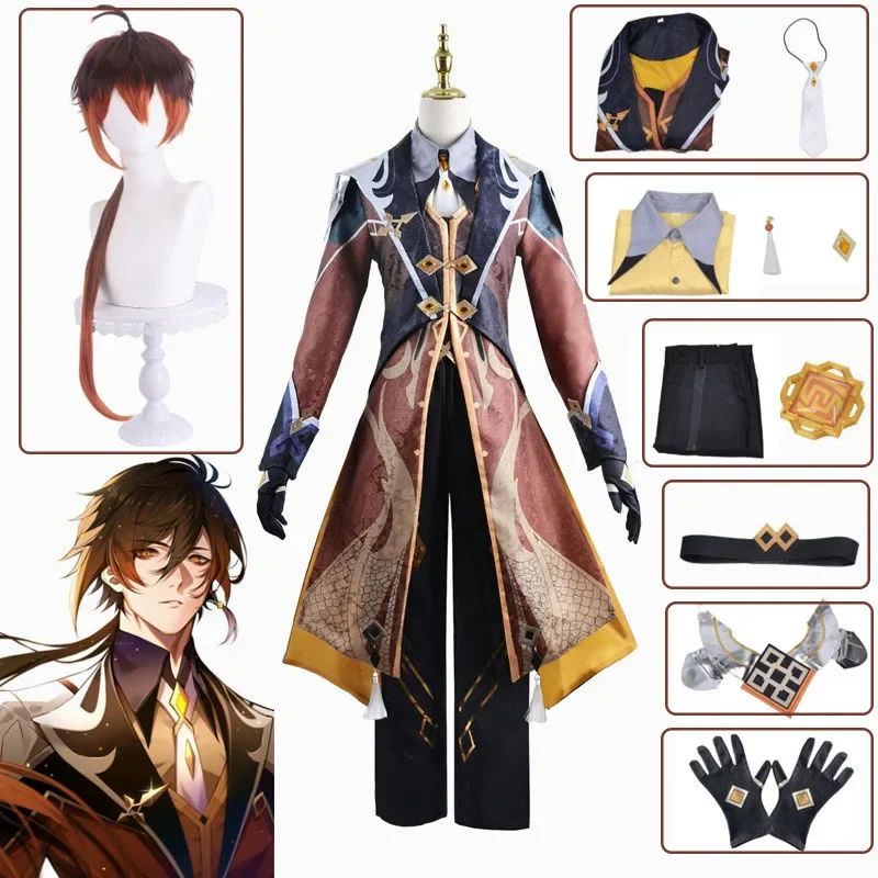 Jeu Genshin Impact Zhongmovies Cosplay Costume, Zhong Li Morax, Costumes pour hommes, uniforme de jeu en plis, Halloween, fête de carnaval