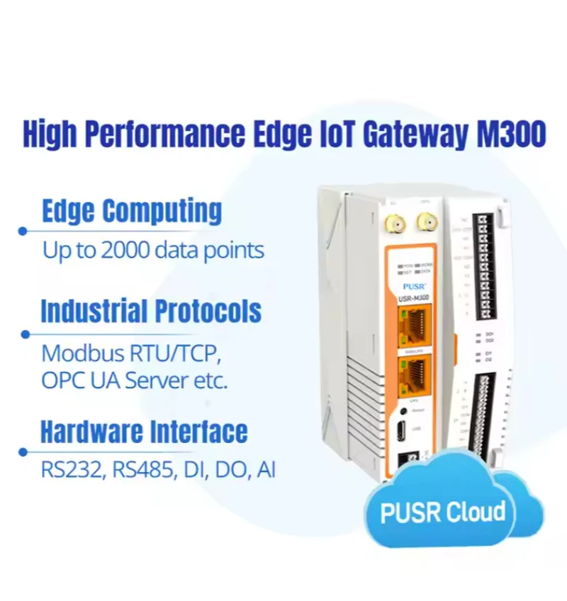 M300 جهاز تحكم عن بعد IO قابل للاستهلاك عالي الأداء وحافة قابلة للتطوير بوابة IOT LTE 4G RS232/485 منافذ تسلسلية تدعم Modbus TCP/RTU