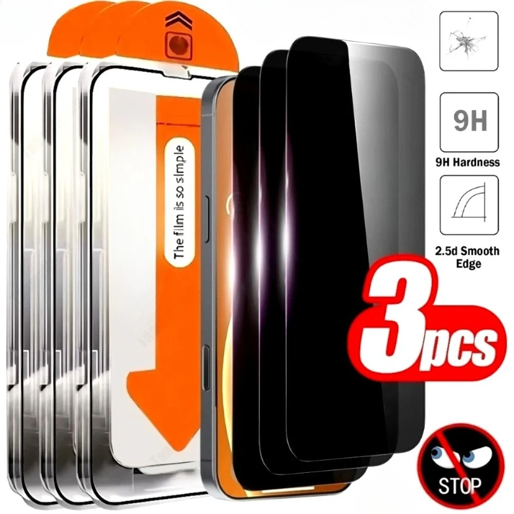 3Pcs Anti Spy Screen Protector for iPhone 17 16 15 14 Pro Max Air 16e 15 14 Plus 13 12 11 Pro XR XS One Click Installation Glass