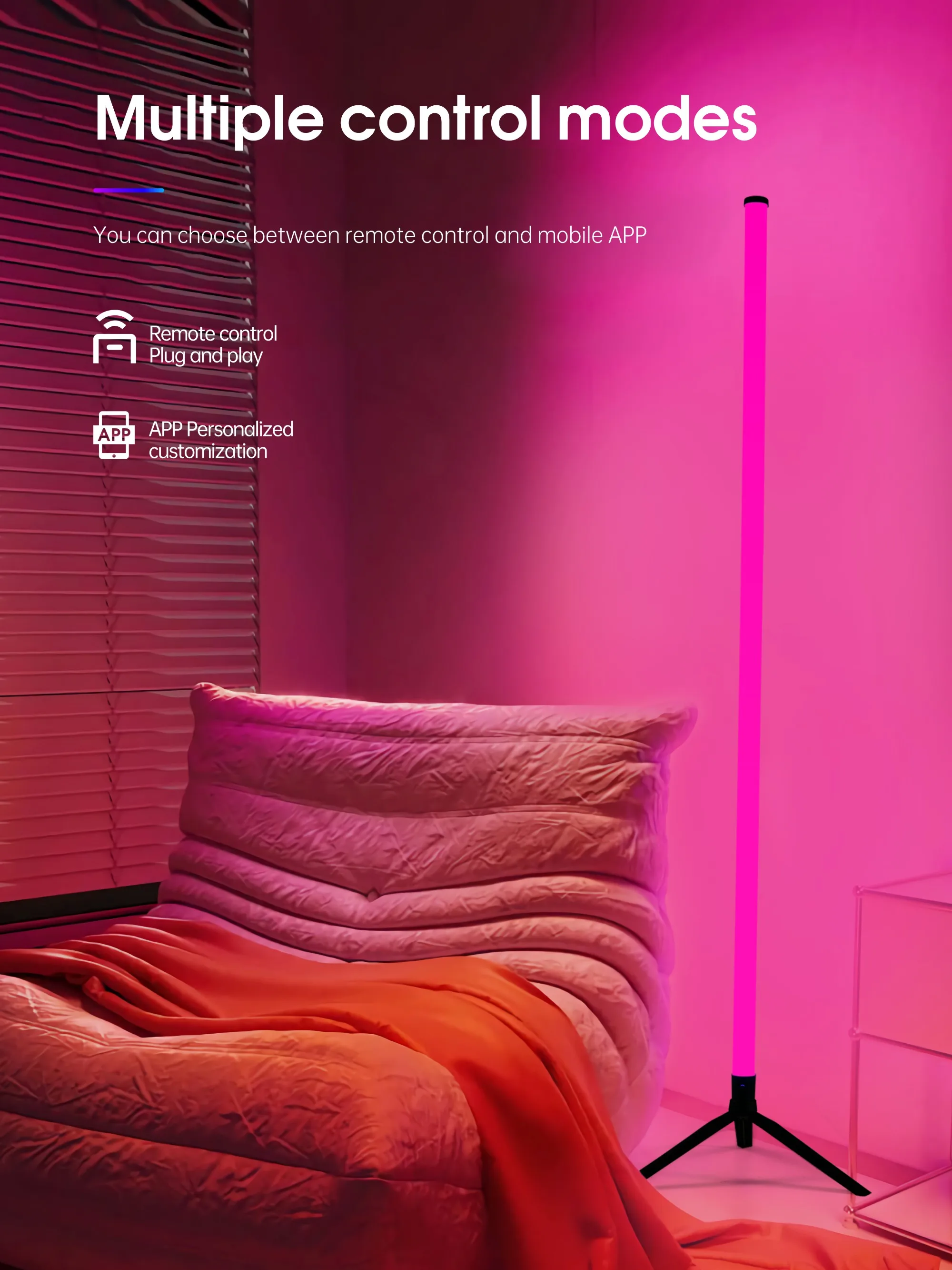 Lámpara de pie LED inteligente con control remoto RGB y control por aplicación, sincronización musical, iluminación de e