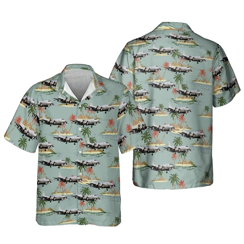 Fashion 3D Printed Plane Hawaiian Shirt Men Fighter Aircraft Helicopters Graphic Beach Blouse Palm Tree Short Sleeve Clothes