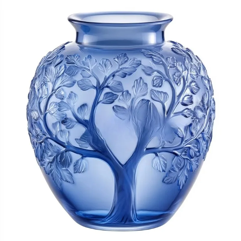 Hand carved crystal glass, leaf relief vase, art deco design wedding, bar mitzvah