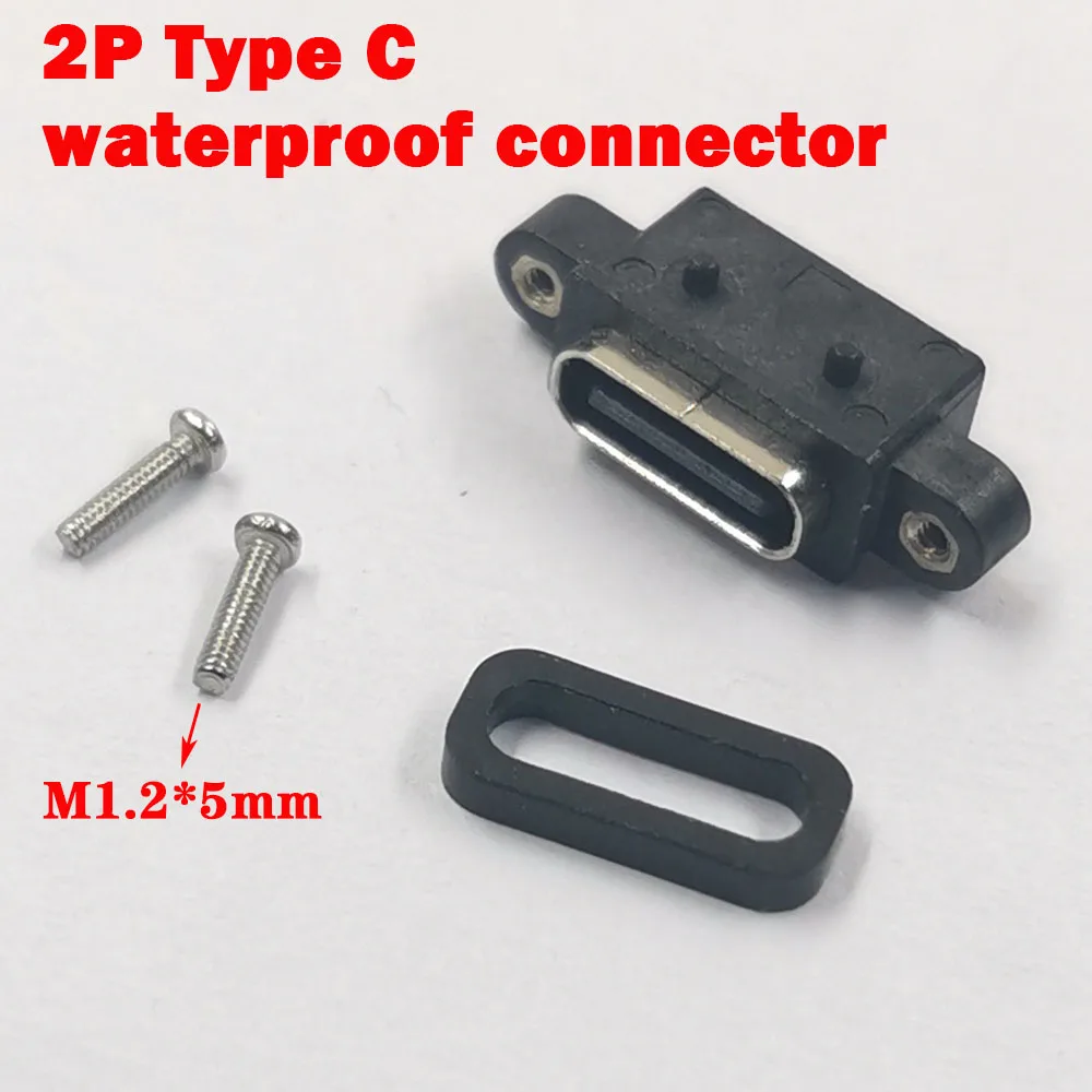 TYPE-C 2P Waterproof Female Seat With Double Ear Screw Holes Fast Charging Connector 2Pin USB C Plug Socket With Screws