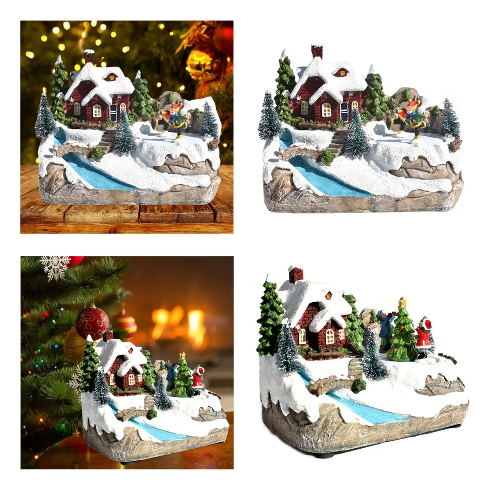 

Resin Christmas Scene House Statue Craft Winter Snow Town Decoration Gift Toy Mini LED Christmas Village for Wedding Christmas