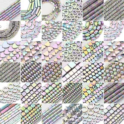 Light Multicolor Hematite Stone Beads 3 4 6 8mm Flat Round Stars Heart Square Loose Spacer Beads for Jewelry Making DIY Bracelet