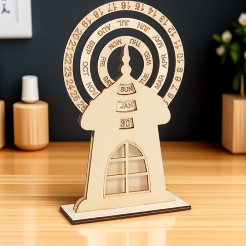 

Деревянный вечный календарь в стиле колеса обозрения, украшение для стола, настольный календарь, показывающий дату, неделя, месяц для домашнего офиса, жизни