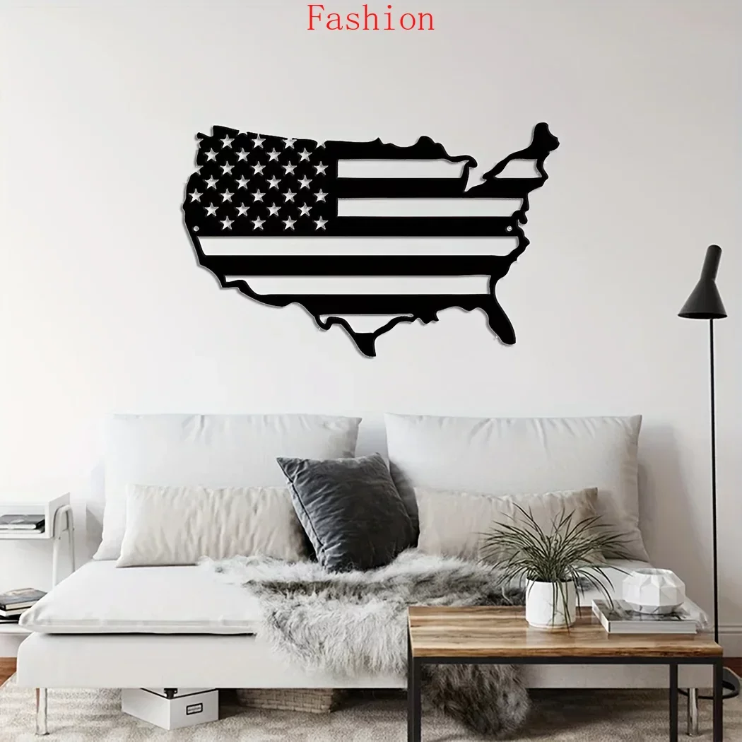 

1pc America Flag Metal Wall Hanging Art United States Map Metal Wall Decor Patriotic Art America Map American Flag Wall Decorati