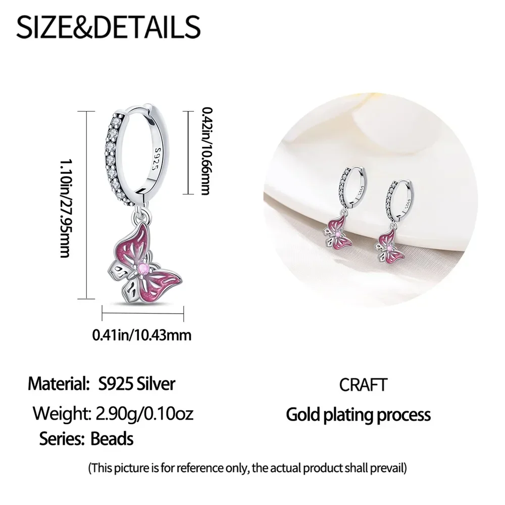 سلسلة الوردي 925 الفضة الاسترليني رومانسية زهرة الفراشة يونيكورن توليب الهندسة أقراط بوتيك مجوهرات هدايا #5