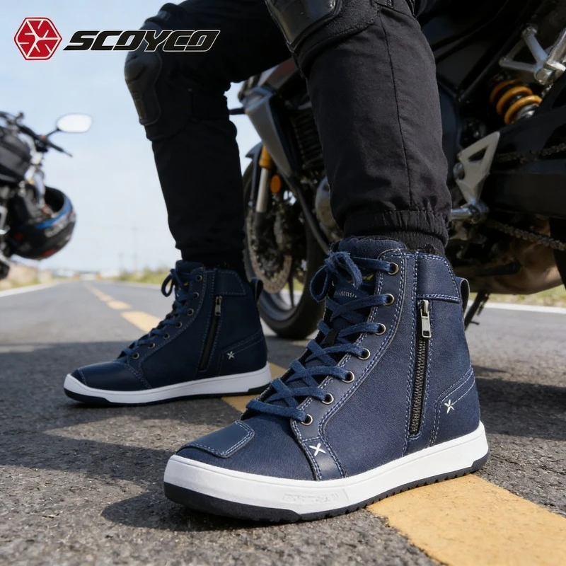 

Men's Motorcycle Riding Boots Four Seasons Anti-fall Racing Motorbike Shoes Street Biker Boots Commuting Touring Gear