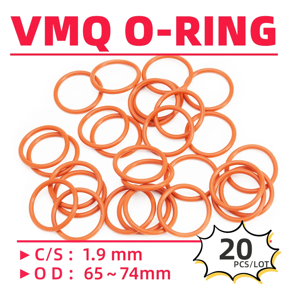 20PCS/Lot Rubber Red VMQ CS1.9 mm OD 65/66/67/68/70/72/73/74 mm O Ring Gasket Oil Resistant Waterproof