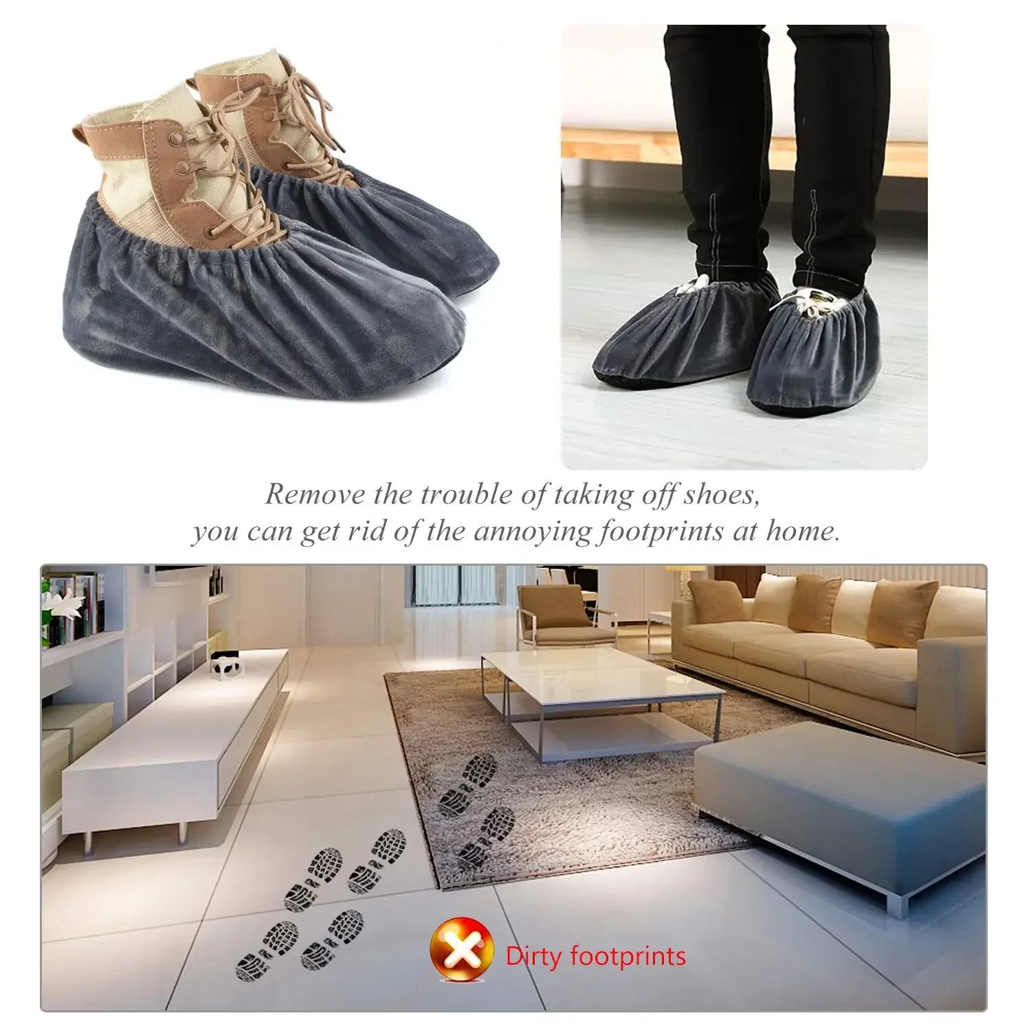 

3/5Pcs House hold Flannel Shoe Covers Thick Reusable Non-slip Overshoe Indoor Keep Floor Carpet Cleaning Shoe Slippers Protector