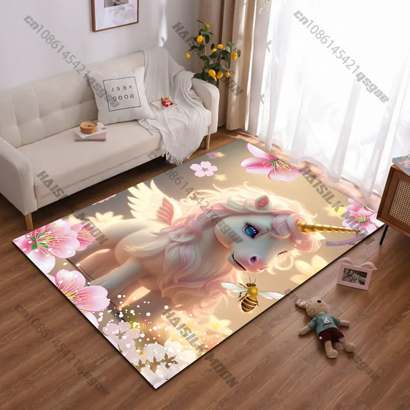 Fantasy unicorn with spring blossoms carpet Yoga living room room decor children's crawling mat doormat area rug