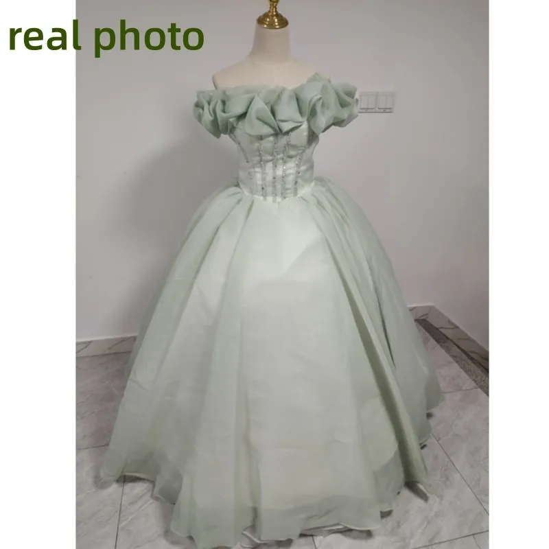 Robe longue bouffante personnalisée, robes simples douces, vert clair, robe de Rhclassique, robe de Rhélégante